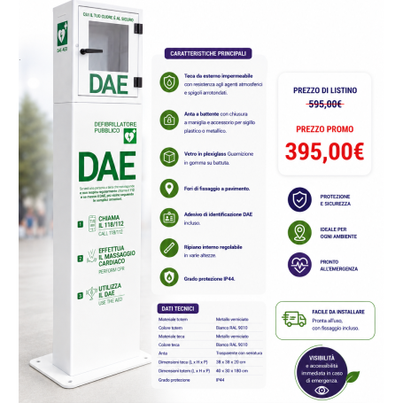 Totem per defibrillatore con teca da esterno impermeabile